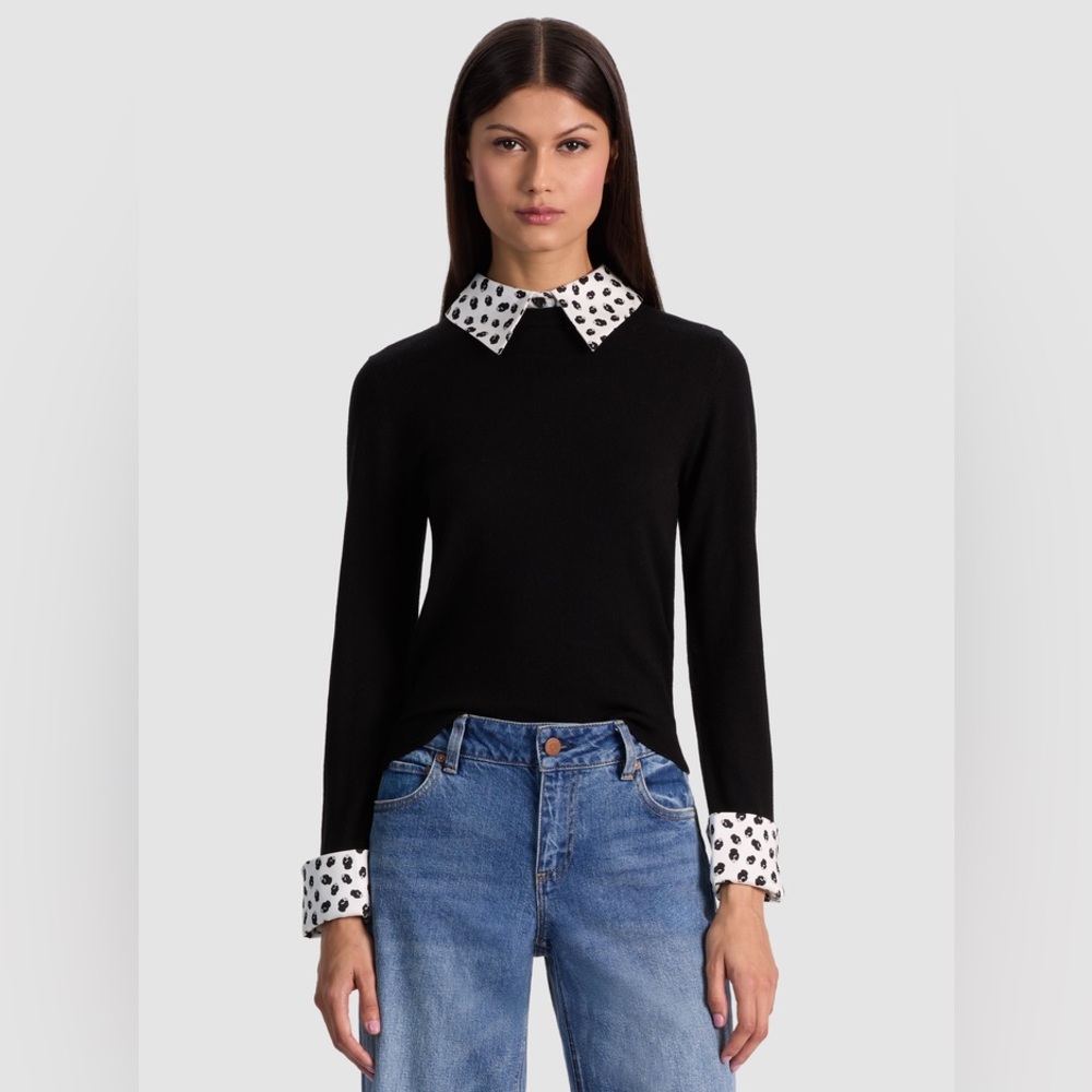 Alice + Olivia Porla Staceface Collared Sweater By Stacey Bendet NWT Size Large